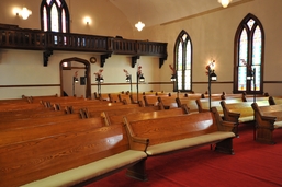 A view towards the balcony of the historical wedding chapel, Richmond, Indiana