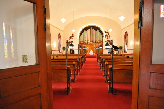 The doors are open and waiting for a wedding at this historical wedding chapel in Richmond, Indiana